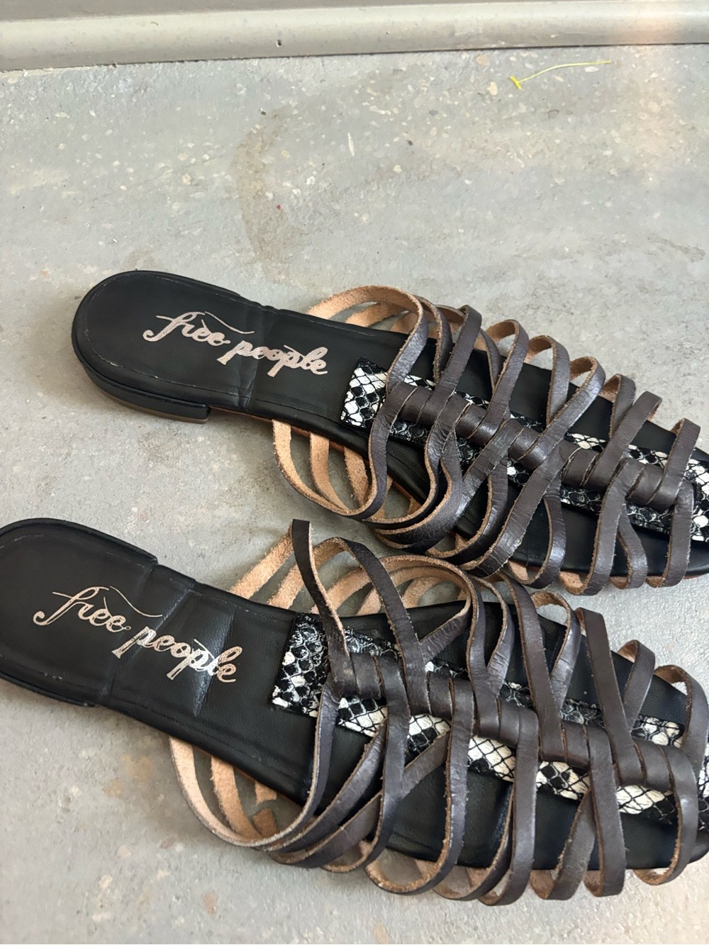 Free People Black Strappy Woven Slide Sandals with Cream Accents - Picture 2 of 5